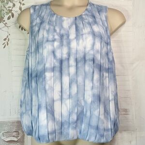 Calvin Klein Womens Blue White Accordian Blouson Tank Top Sz. XL X Large USED